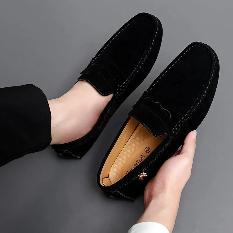 New Loafers for Men Round Toe Suede Vamp Penny Driving Loafers Flat Heel Flexible Comfortable Prom Fashion Slip-ons