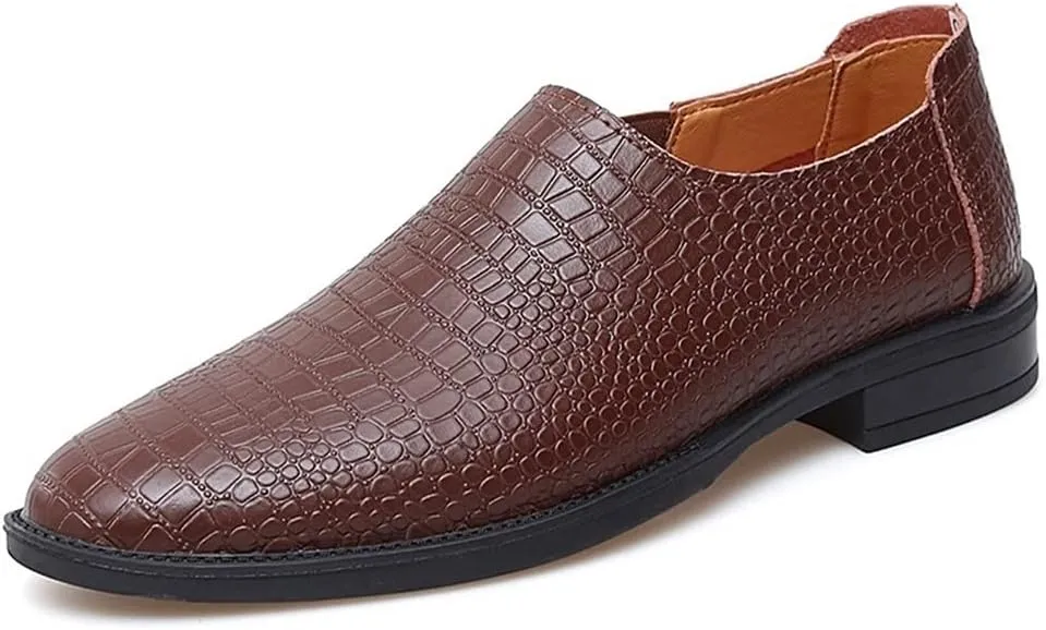 New Mens Loafers Moccasins Shoes Faux Crocodile Print Solid Colors Leather Slip Resistant Flat Heel Lightweight Wedding Casual Slip-ons