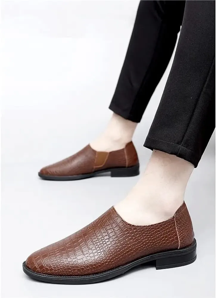 New Mens Loafers Moccasins Shoes Faux Crocodile Print Solid Colors Leather Slip Resistant Flat Heel Lightweight Wedding Casual Slip-ons