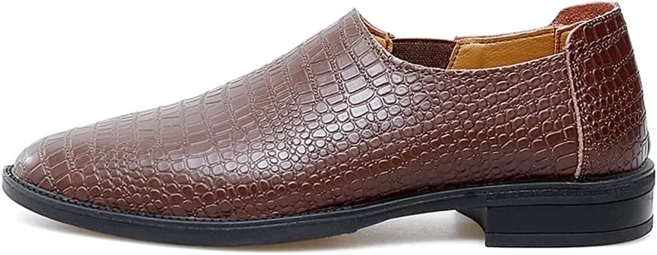 New Mens Loafers Moccasins Shoes Faux Crocodile Print Solid Colors Leather Slip Resistant Flat Heel Lightweight Wedding Casual Slip-ons