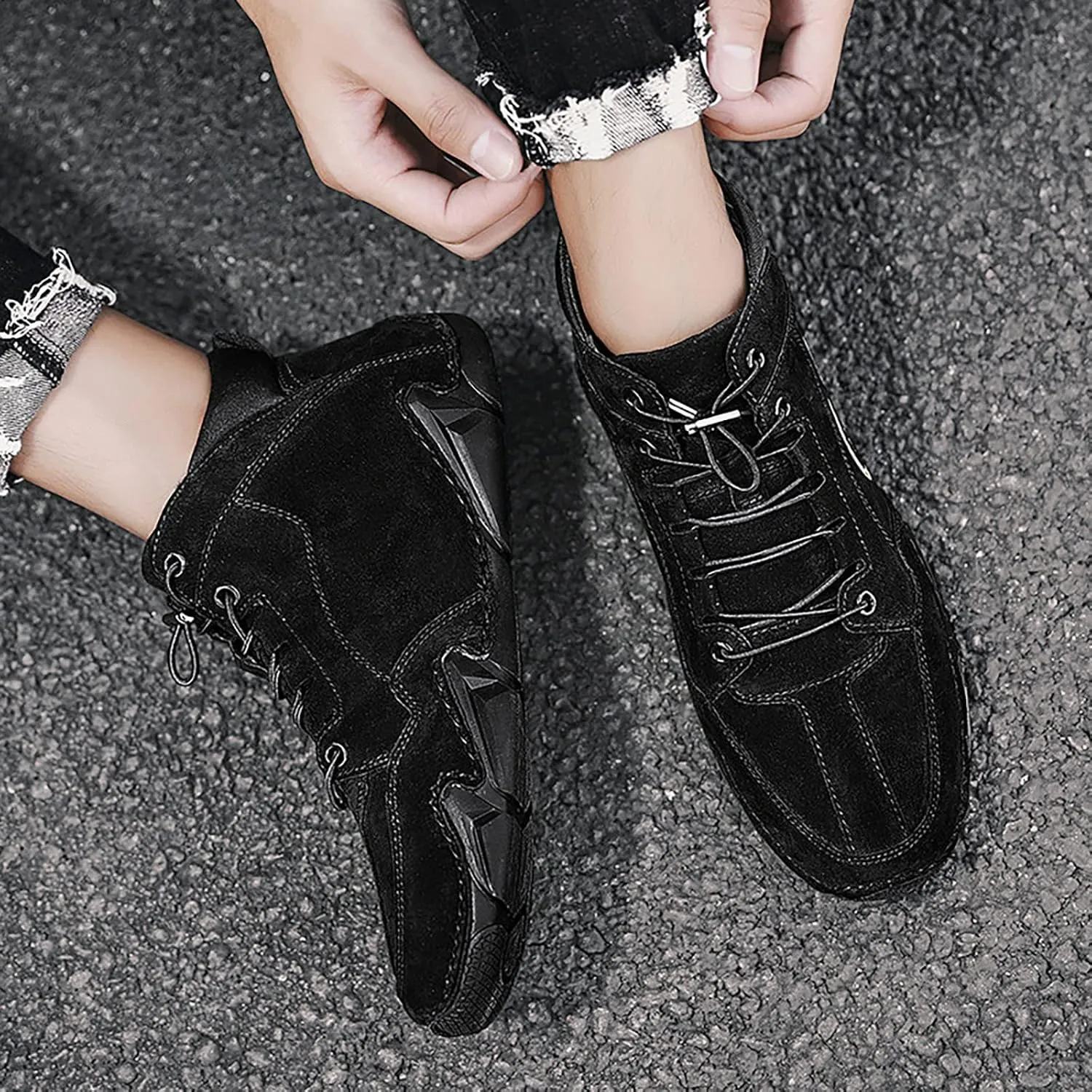 New Spring and Men's Suede Korean High Top Short Boots Shoe Sneaker Men