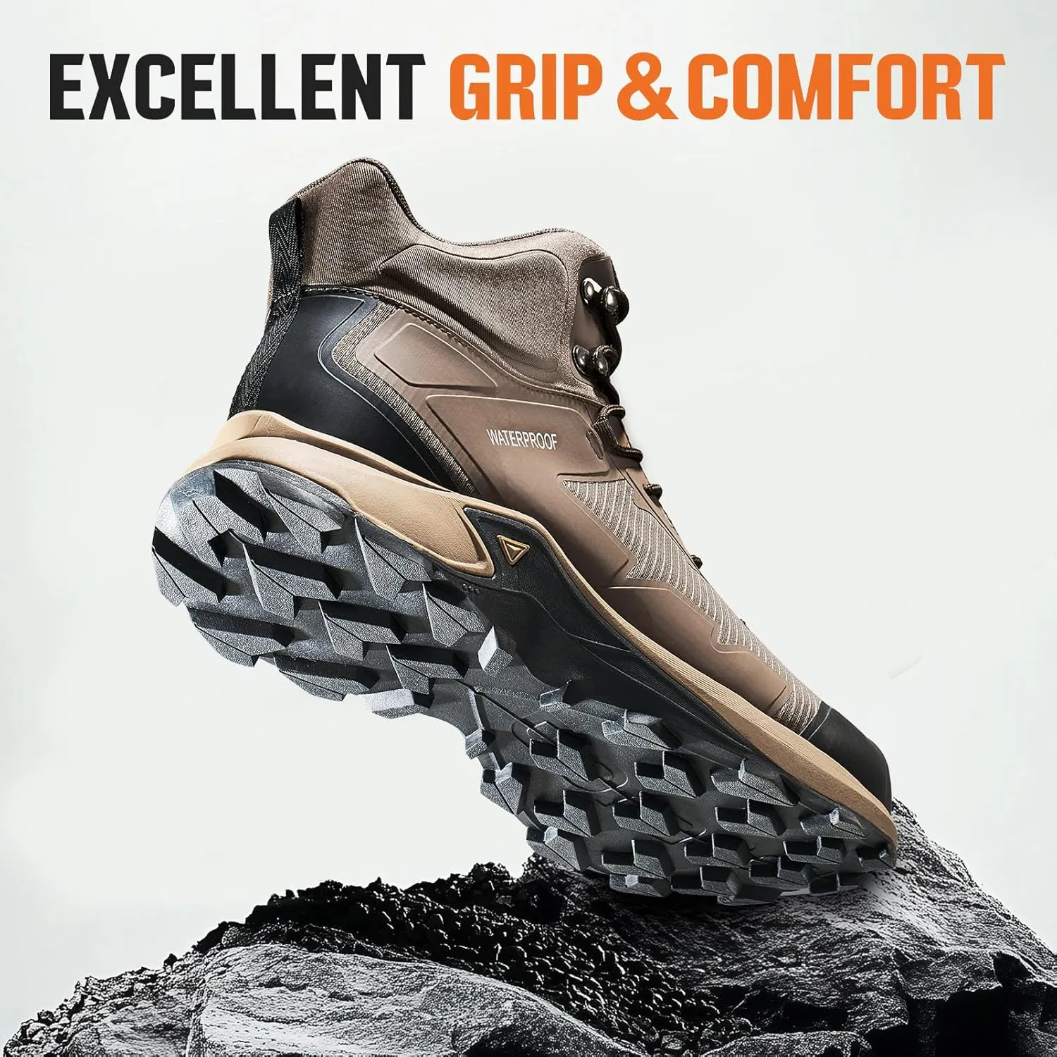 NINGO Men's Hiking Boots Waterproof Hiking Shoes Trail Shoes Lightweight Trekking Boots Comfortable Breathable Outdoor Boot Mid Ankle Boot for Camping, Backpacking, Mountain Trails