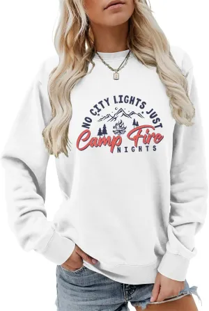 No City Lights Just Campfire Nights Sweatshirt Camping Life Sweater Camper Shirt Women Casual Campfire Pullover Tops