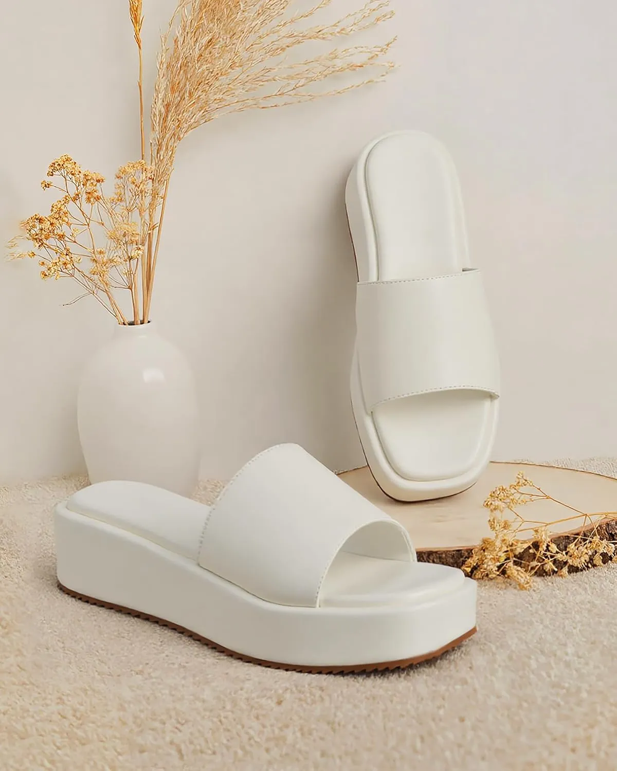 Oiamenne Platform Sandals Women Comfortable Open Toe Wedge Sandals Slip On Platform Slides for Women Padded Summer Casual Beach Shoes