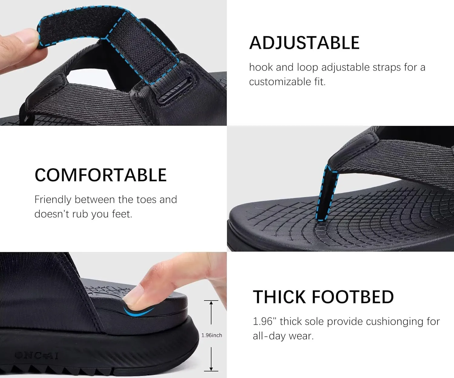 ONCAI Mens Orthopedic Flip Flops Men's Walking Sandals with Arch Support Sport Recovery Sandal for Man size 7-14