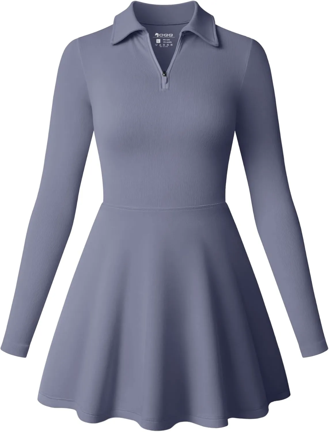 OQQ Womens Dress Casual Long Sleeve Elastic Simple A-Line Zipper Mini Dress