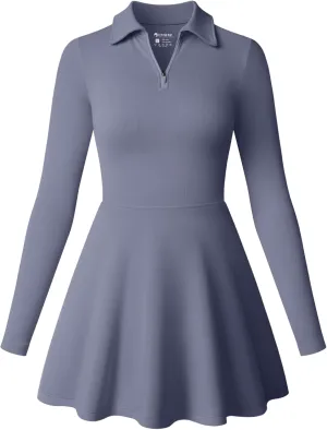 OQQ Womens Dress Casual Long Sleeve Elastic Simple A-Line Zipper Mini Dress