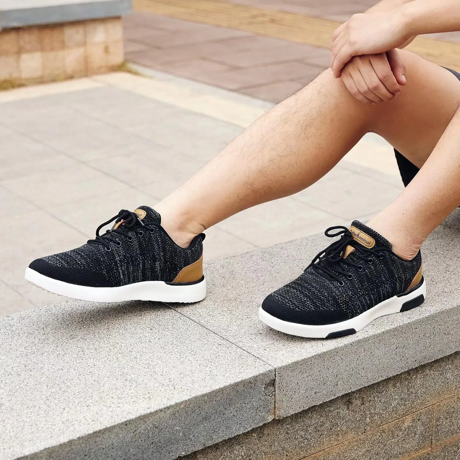OrthoComfoot Men's Orthopedic Fashion Sneakers for Plantar Fasciitis: Comfortable Arch Support Walking Shoes for Flat Feet, Casual Breatbable Orthotic Shoes for Foot and Heel Pain Relief