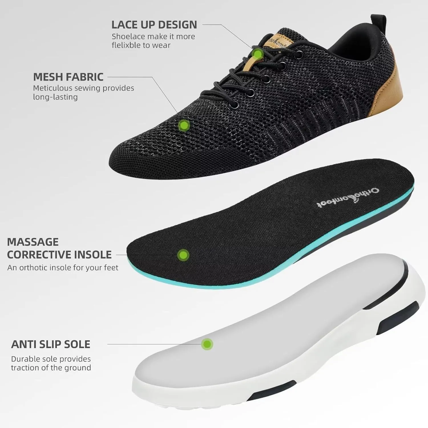 OrthoComfoot Men's Orthopedic Fashion Sneakers for Plantar Fasciitis: Comfortable Arch Support Walking Shoes for Flat Feet, Casual Breatbable Orthotic Shoes for Foot and Heel Pain Relief