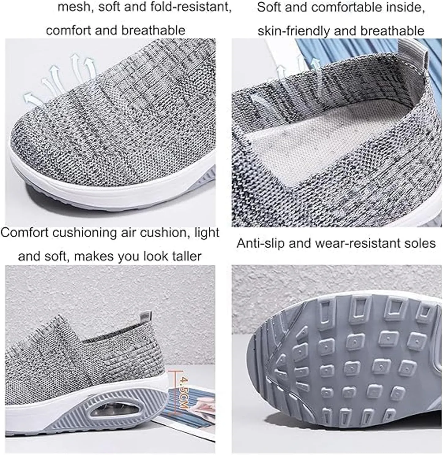 Orthopedic Sneakers for Women Slip-on Light Air Cushion Wedge Walking Shoes Mesh Arch Support Orthopedic Sneakers