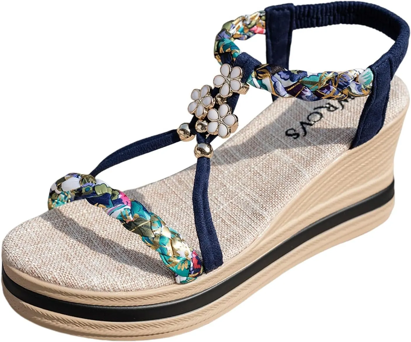 Orthopedic Wedge Sandals for Women Dressy Summer Comfortable Walking, Womens Bohemian Woven Sandals Heels Platform Shoes