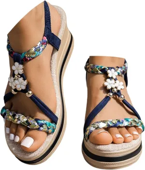 Orthopedic Wedge Sandals for Women Dressy Summer Comfortable Walking, Womens Bohemian Woven Sandals Heels Platform Shoes