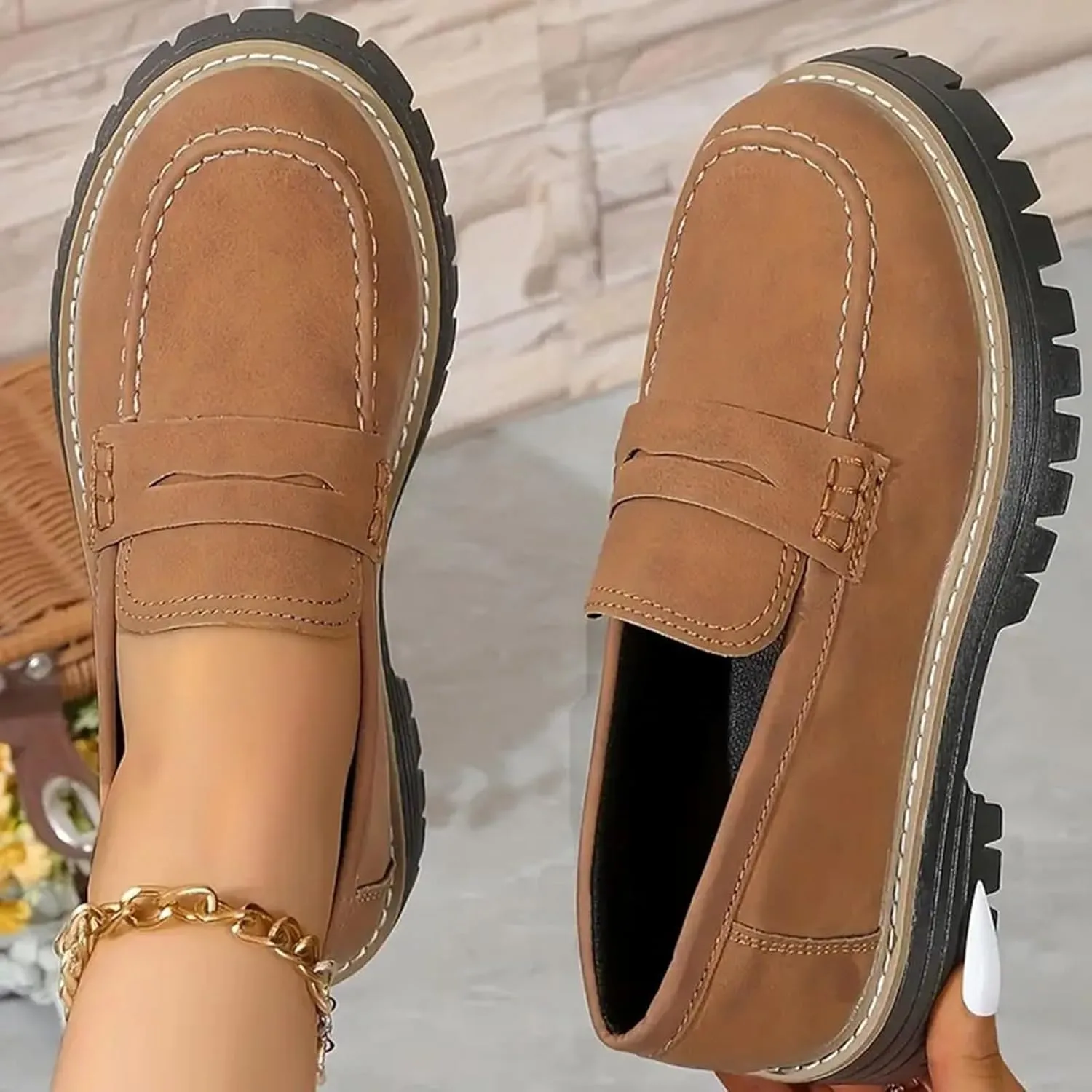 Orthoture-Orthopedic Platform Loafers Comfort Lightweight Shoes Womens Round Toe Walking Shoes Slip on Casual Shoes