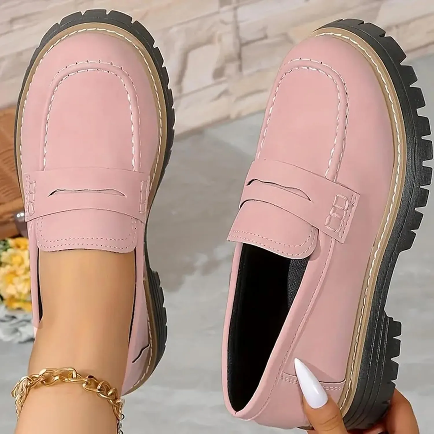 Orthoture-Orthopedic Platform Loafers Womens Round Toe Walking Shoes Platform Loafers Lug Sole Loafers for Ladies