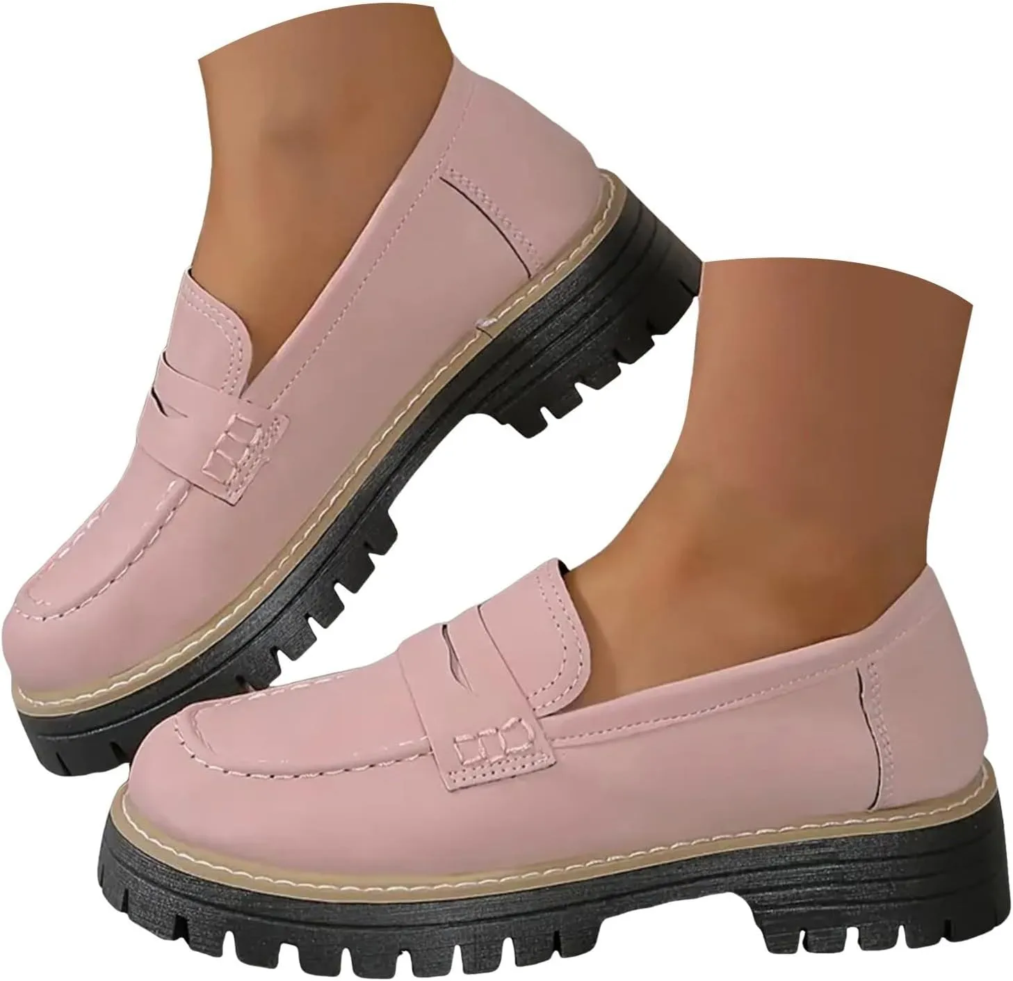 Orthoture-Orthopedic Platform Loafers Womens Round Toe Walking Shoes Platform Loafers Lug Sole Loafers for Ladies