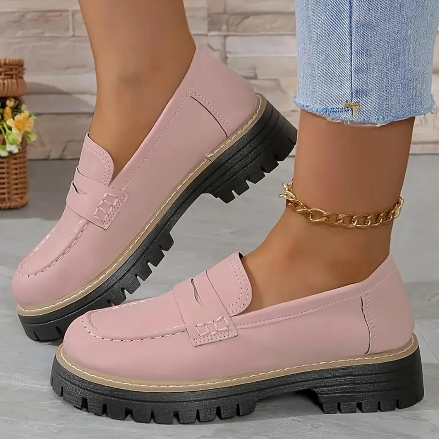 Orthoture-Orthopedic Platform Loafers Womens Round Toe Walking Shoes Platform Loafers Lug Sole Loafers for Ladies