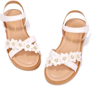 PANDANINJIA Elva Girls Sandals Open Toe Cute Flats Dress Sandals Cross Strappy Summer Shoes Toddler/Little Kid/Big Kid