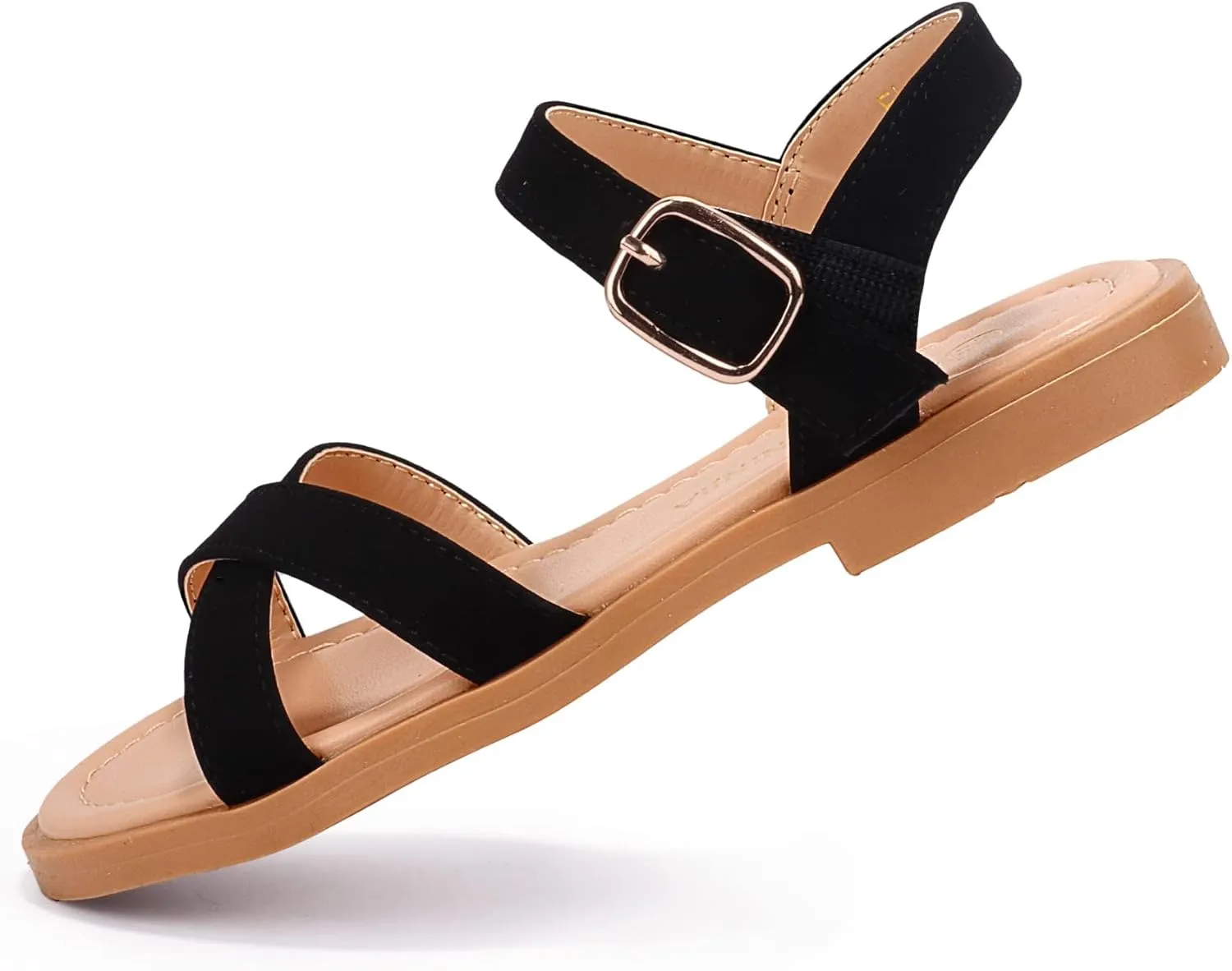 PANDANINJIA Elva Girls Sandals Open Toe Cute Flats Dress Sandals Cross Strappy Summer Shoes Toddler/Little Kid/Big Kid