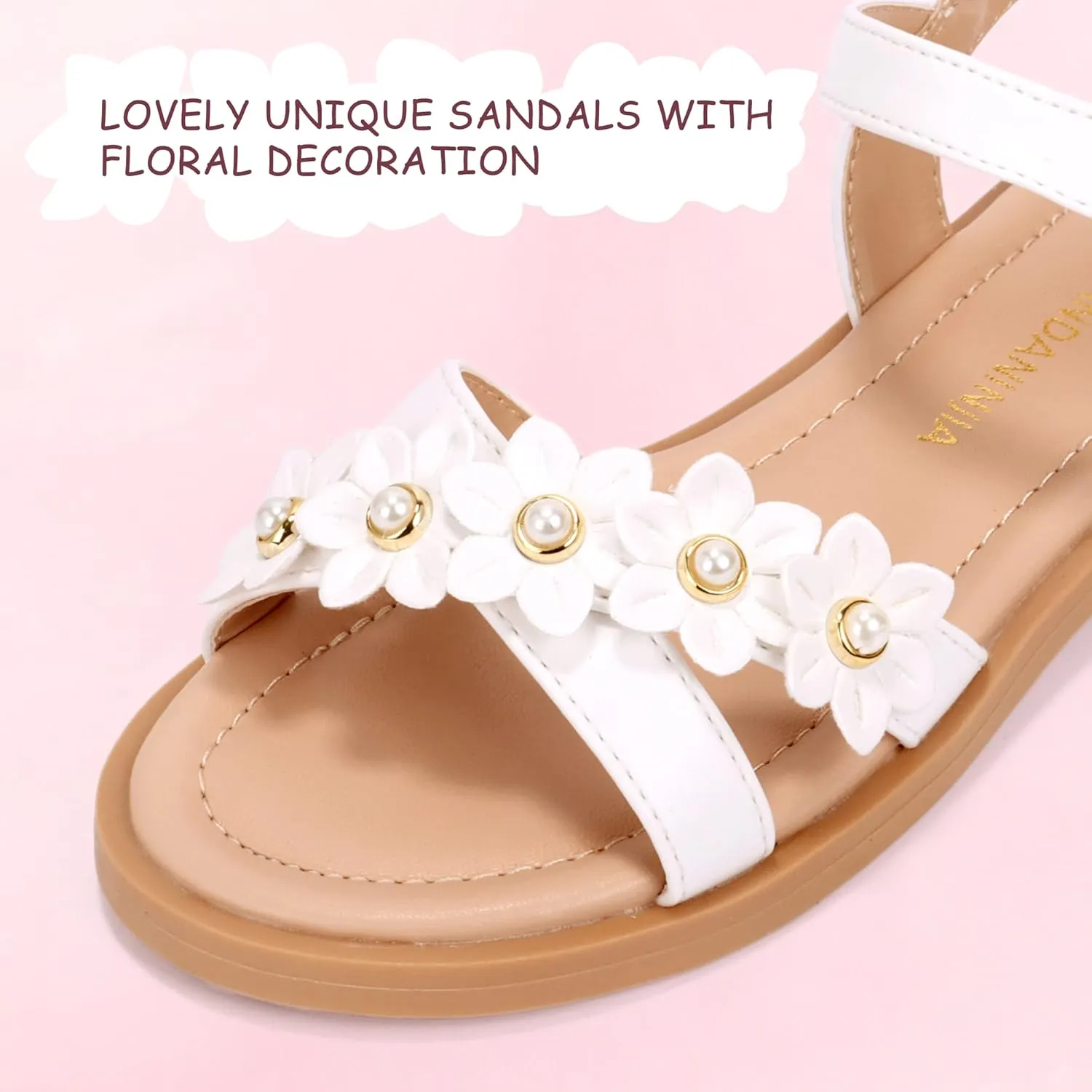 PANDANINJIA Elva Girls Sandals Open Toe Cute Flats Dress Sandals Cross Strappy Summer Shoes Toddler/Little Kid/Big Kid