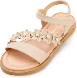 PANDANINJIA Gina Girls Sandals Open Toe Summer Flats Dress Sandals Shoes Toddler/Little Kid/Big Kid