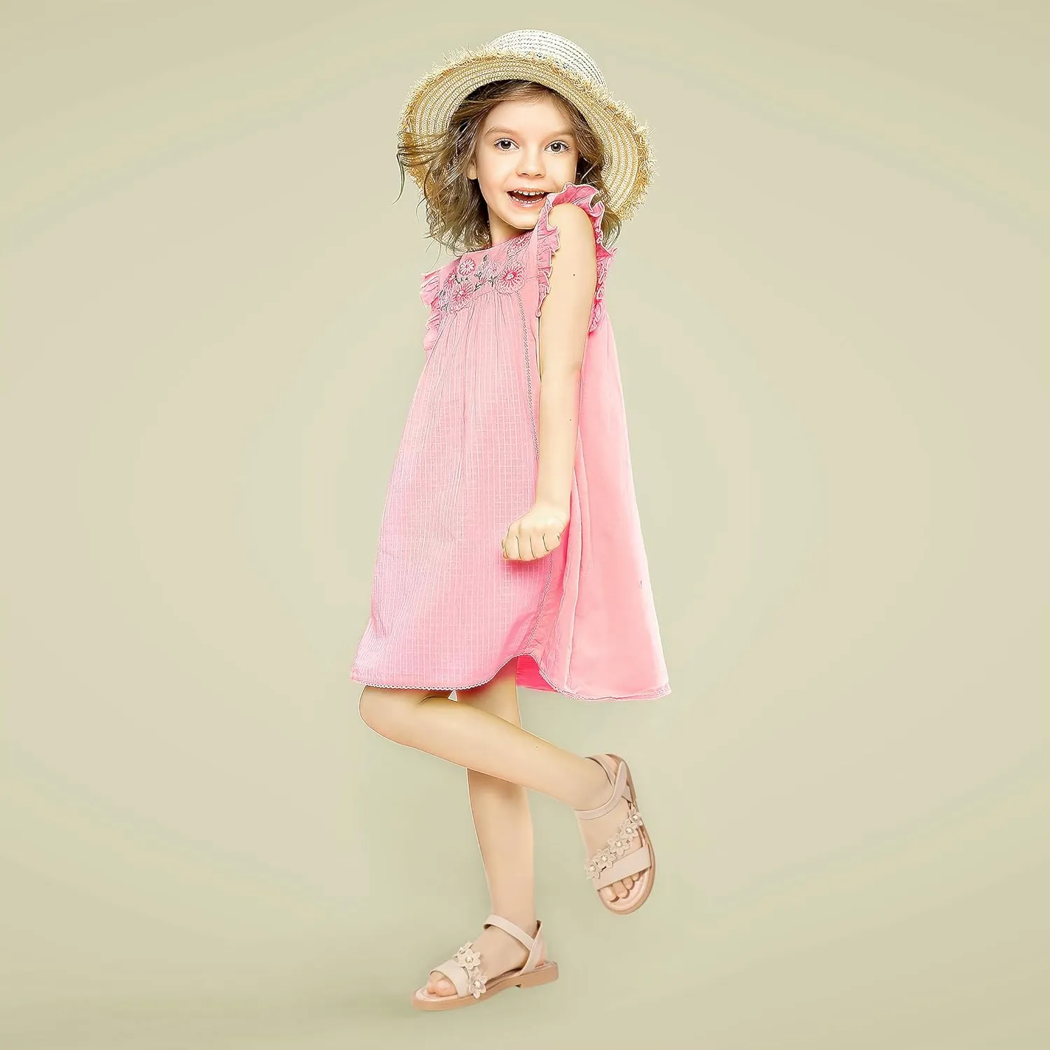 PANDANINJIA Gina Girls Sandals Open Toe Summer Flats Dress Sandals Shoes Toddler/Little Kid/Big Kid