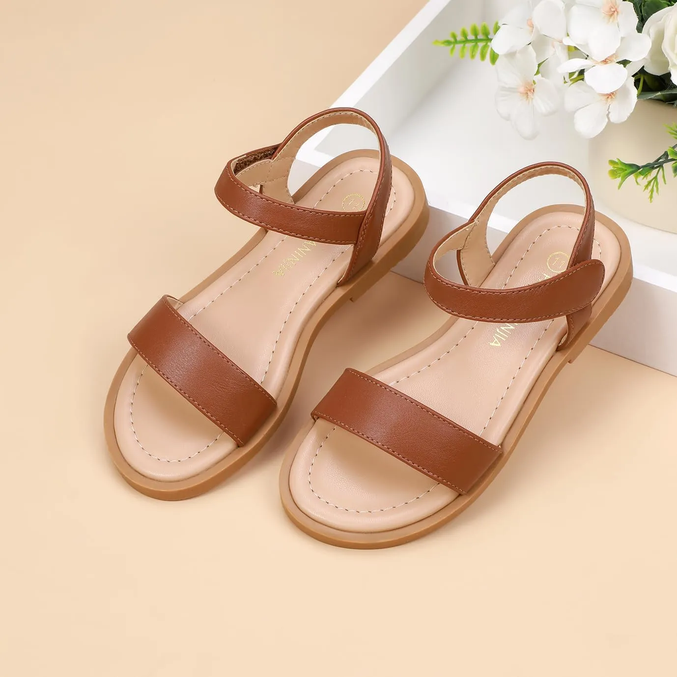 PANDANINJIA Gina Girls Sandals Open Toe Summer Flats Dress Sandals Shoes Toddler/Little Kid/Big Kid