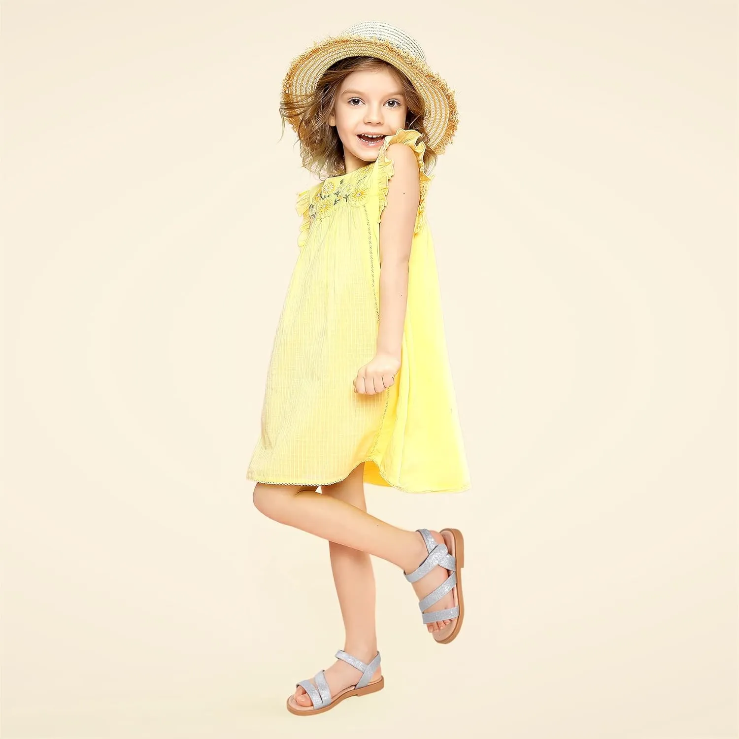PANDANINJIA Girls Sandals Monica Summer Open Toe Flats Shoes Dress Sandals for Toddler Little Kid Big Kid