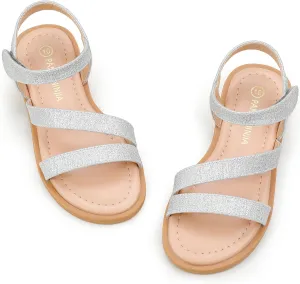 PANDANINJIA Girls Sandals Monica Summer Open Toe Flats Shoes Dress Sandals for Toddler Little Kid Big Kid