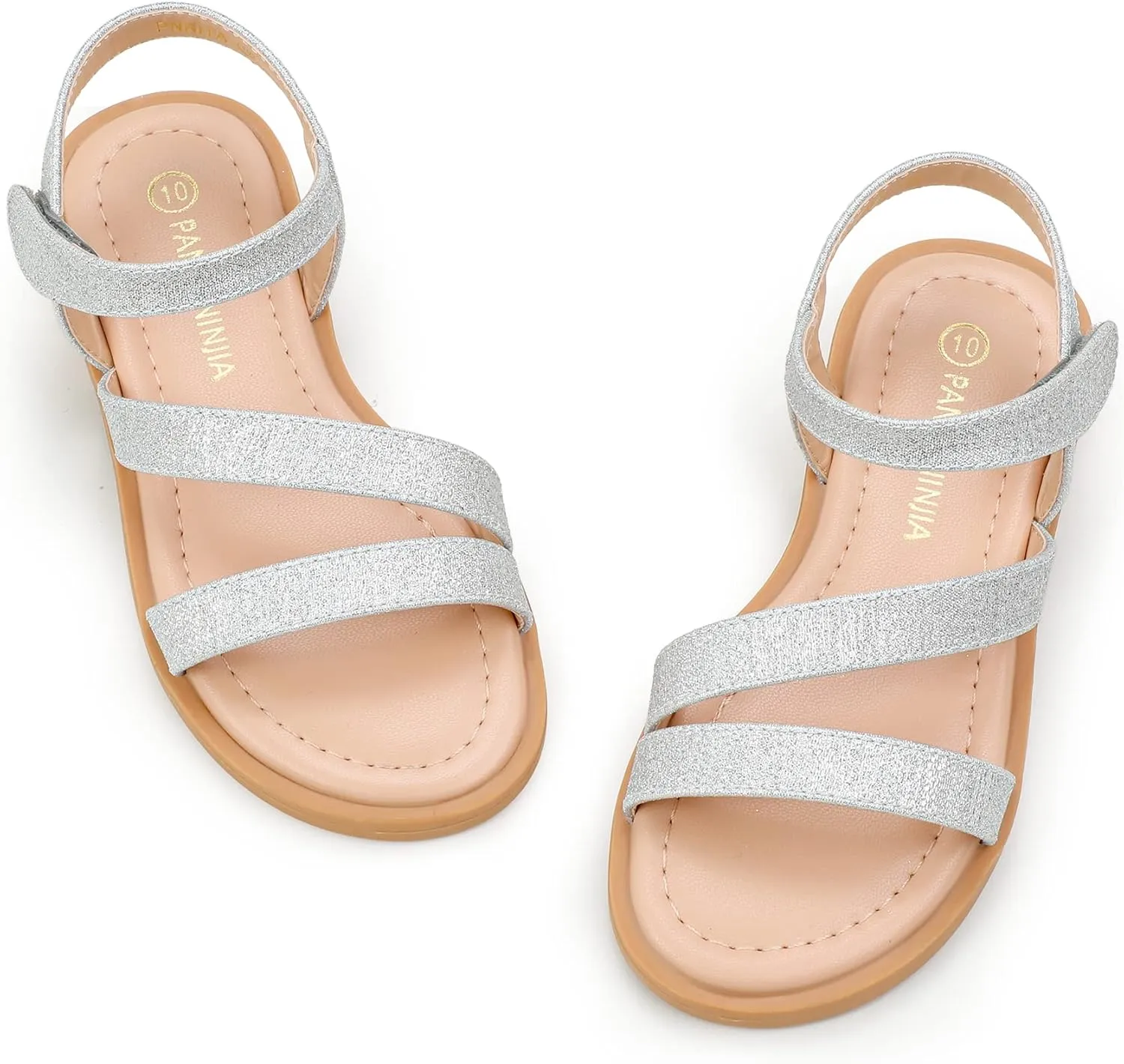 PANDANINJIA Girls Sandals Monica Summer Open Toe Flats Shoes Dress Sandals for Toddler Little Kid Big Kid