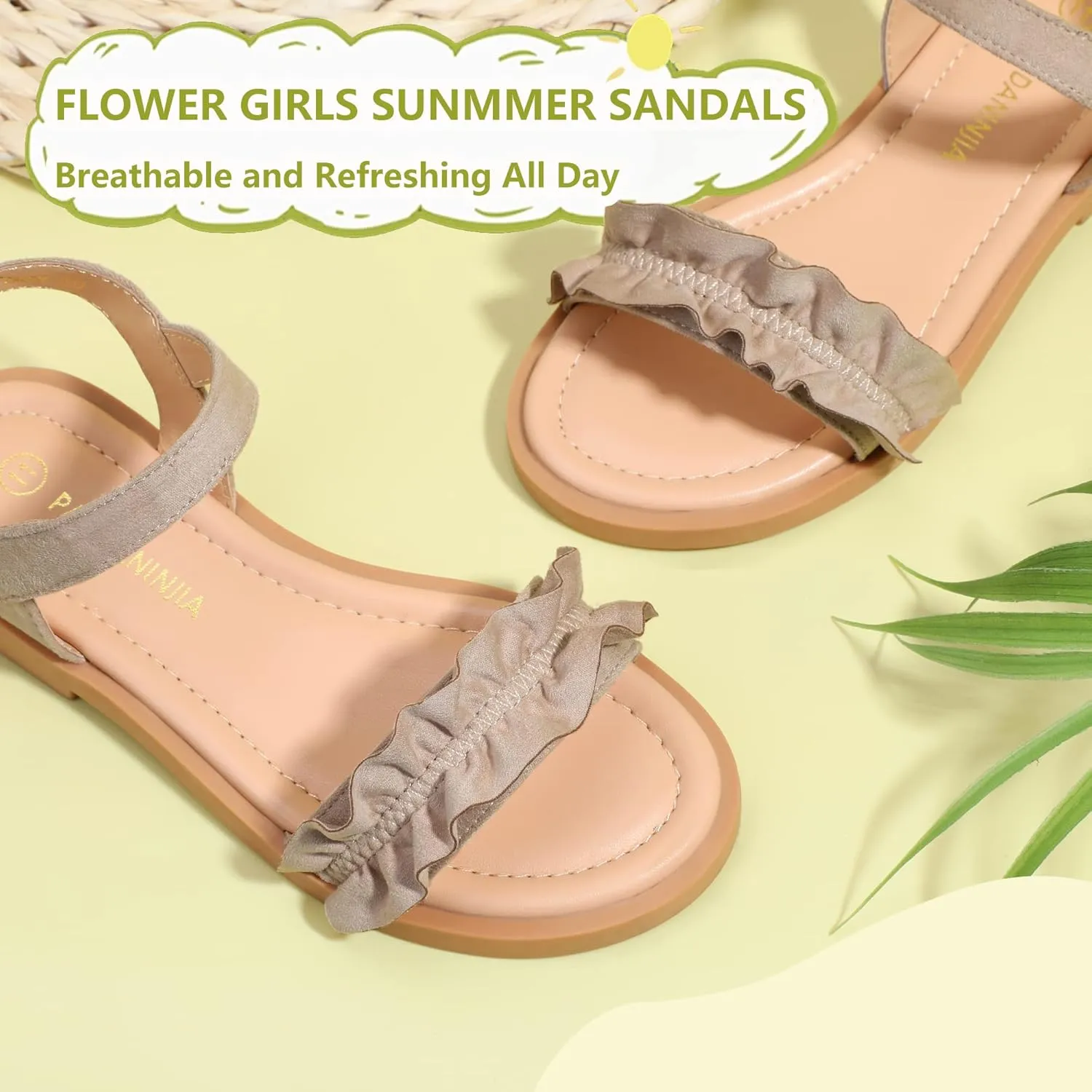 PANDANINJIA Girls Sandals, Open Toe Cute Bow Princess Girls Flats, Sparkly Summer Dress Shoes Sandals for Toddler/Little Kid/Big Kid