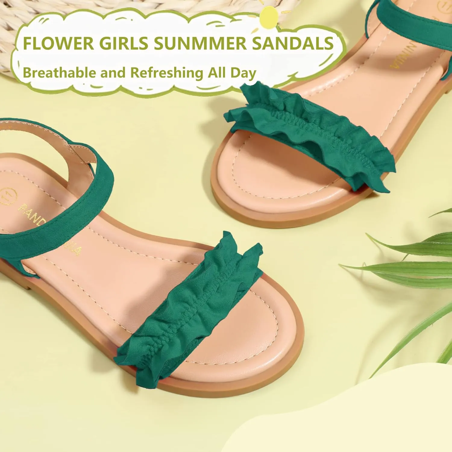 PANDANINJIA Girls Sandals, Open Toe Cute Bow Princess Girls Flats, Sparkly Summer Dress Shoes Sandals for Toddler/Little Kid/Big Kid