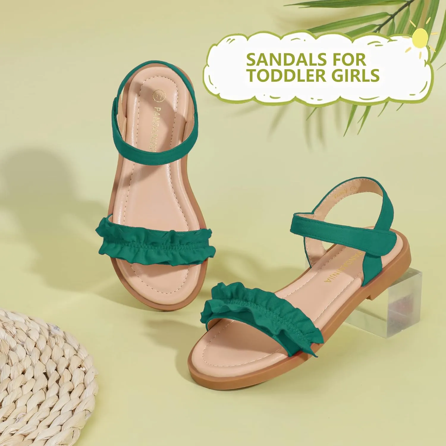 PANDANINJIA Girls Sandals, Open Toe Cute Bow Princess Girls Flats, Sparkly Summer Dress Shoes Sandals for Toddler/Little Kid/Big Kid