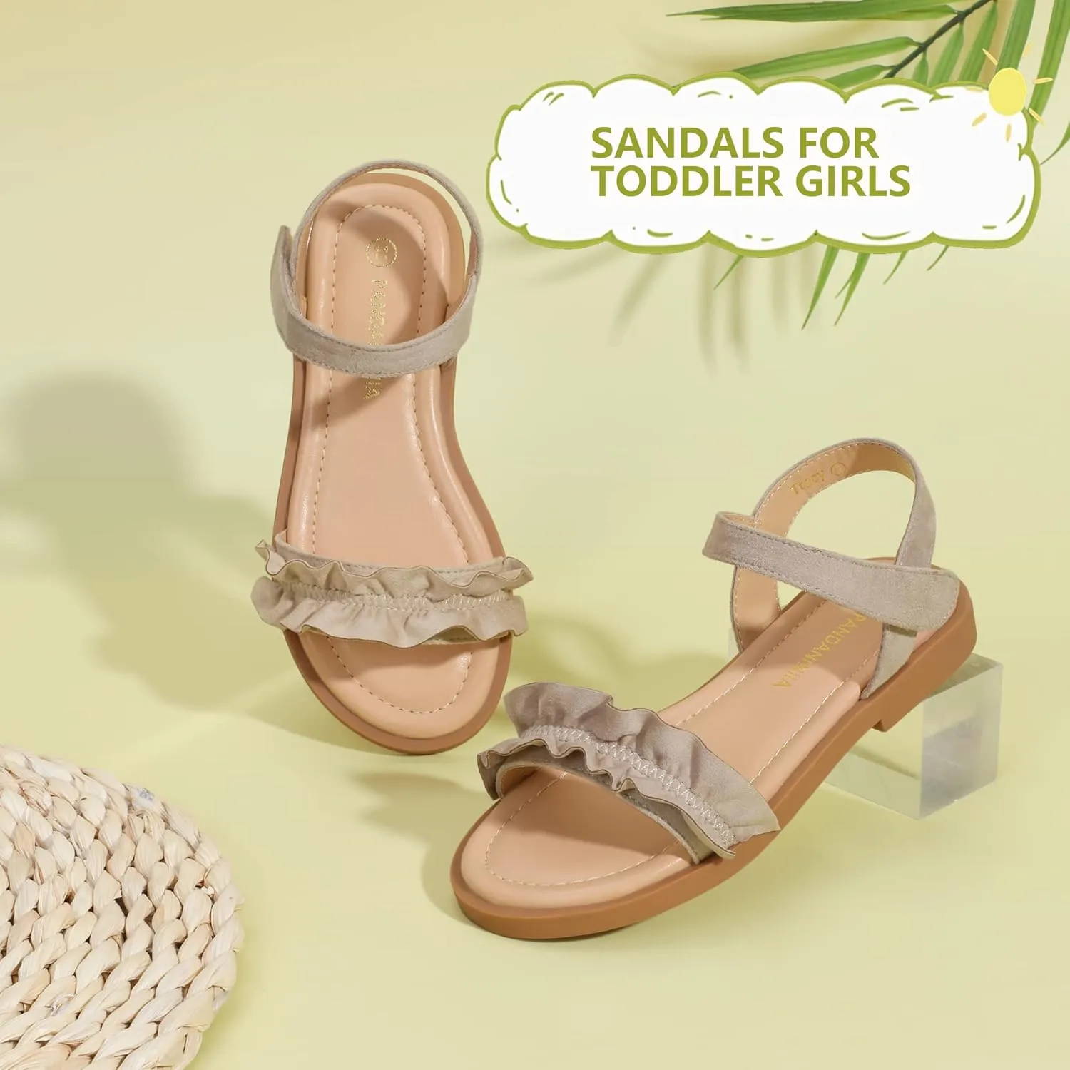PANDANINJIA Girls Sandals, Open Toe Cute Bow Princess Girls Flats, Sparkly Summer Dress Shoes Sandals for Toddler/Little Kid/Big Kid