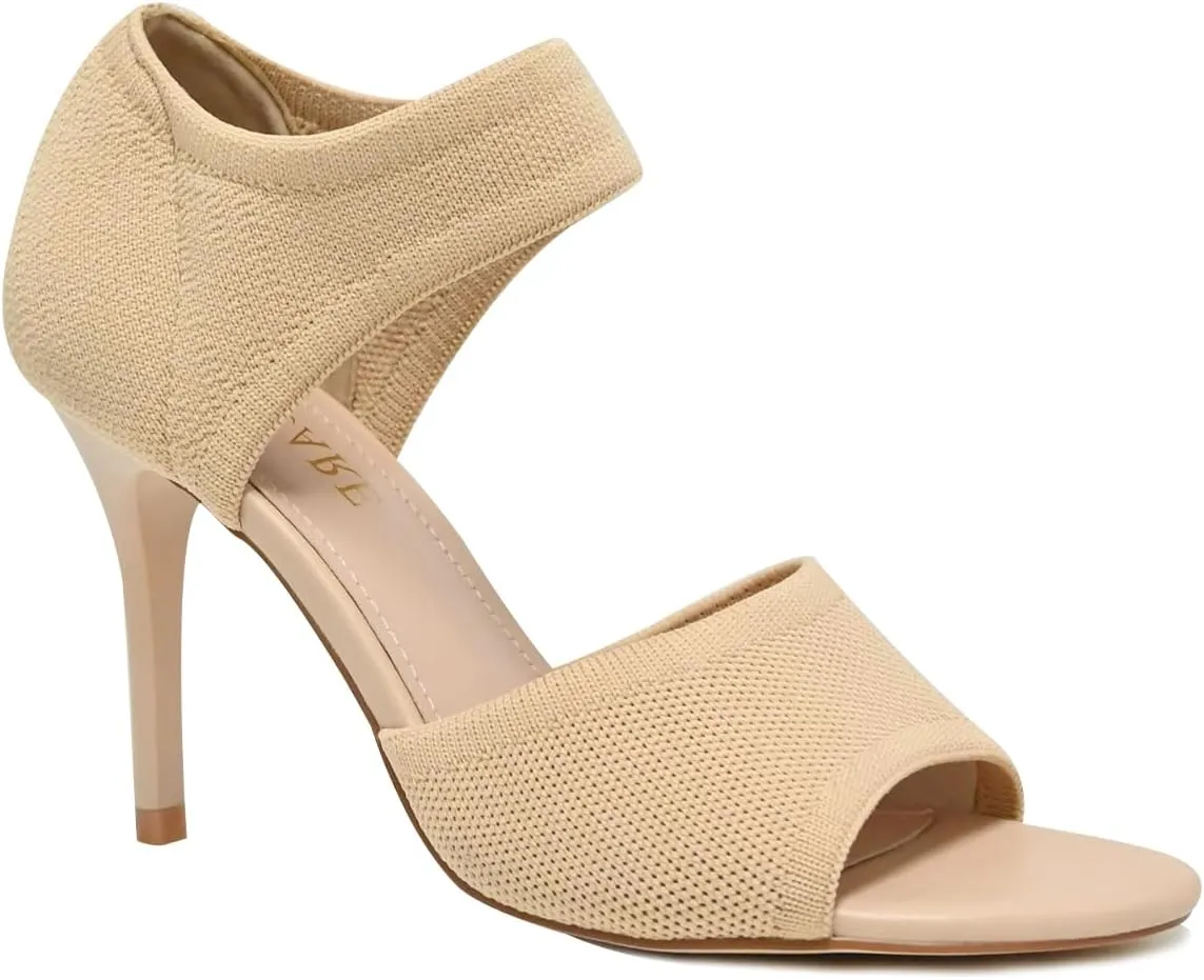 Peep Toe Heels for Women Sexy 3 Inches Stiletto High Heels for Women Dressy Slip On Comfortable Wide Stretchy Heels Knit Open Toe Booties Sandals Black Heels Sandals for Prom, Party and Work