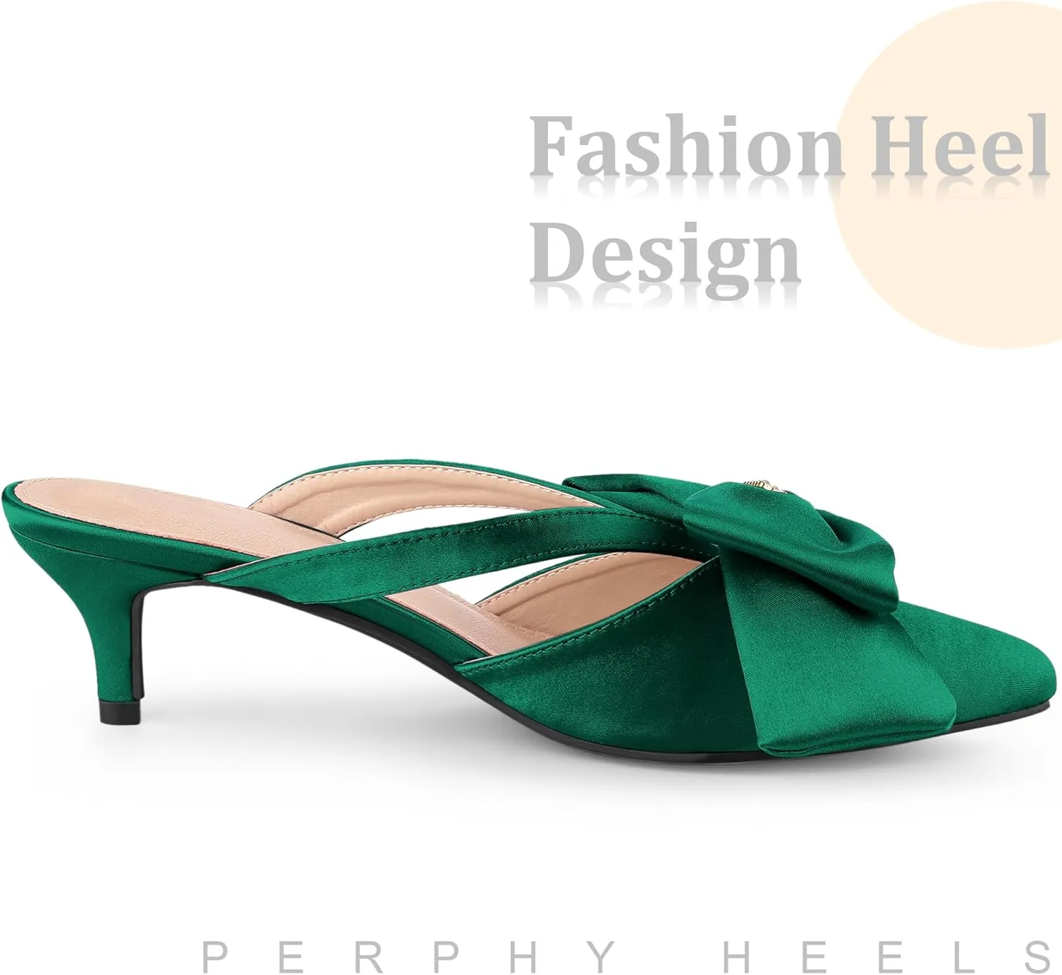 Perphy Bow Heels Closed Pionted Toe Kitten Heel Satin Slide Mules for Women