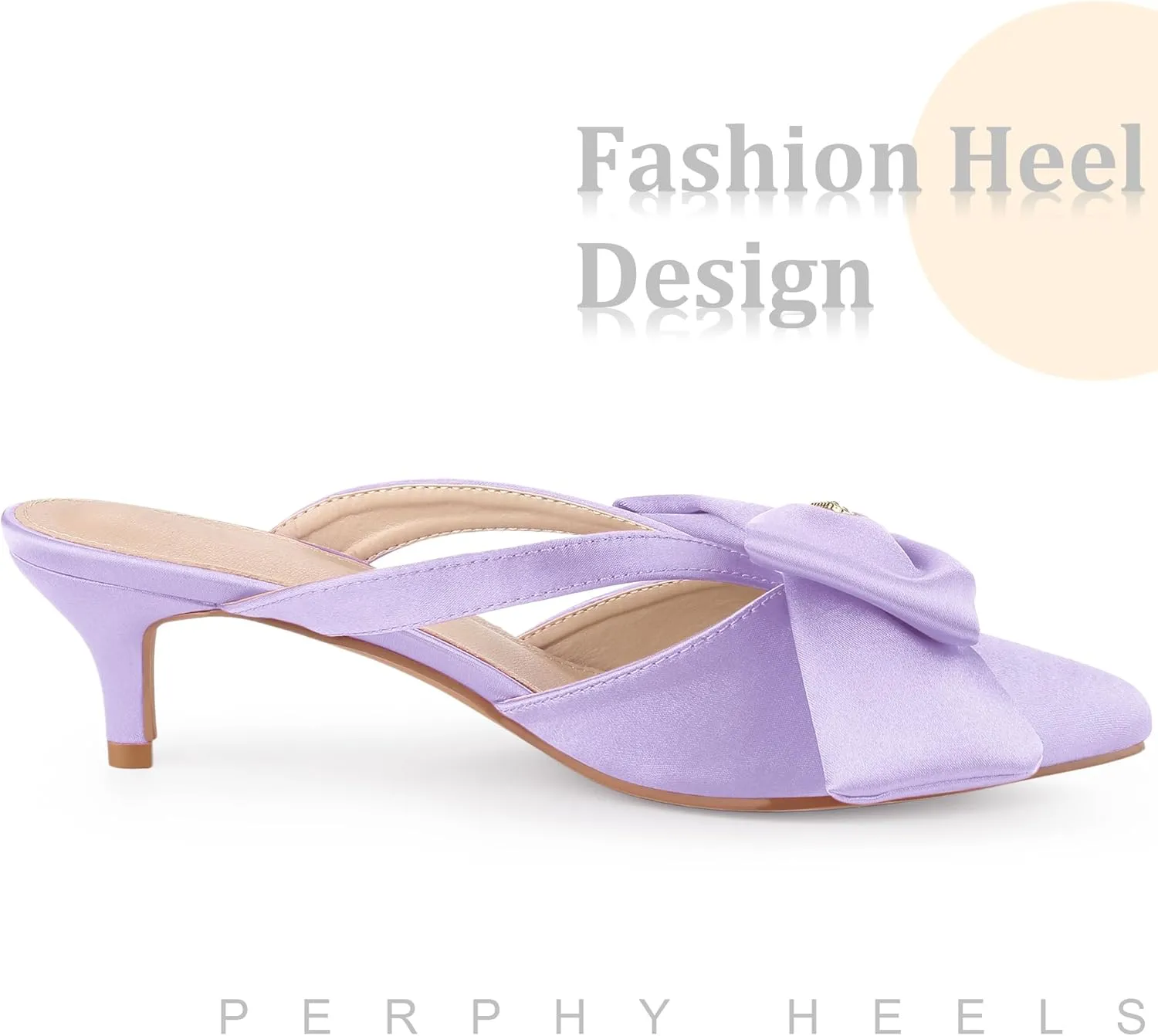 Perphy Bow Heels Closed Pionted Toe Kitten Heel Satin Slide Mules for Women
