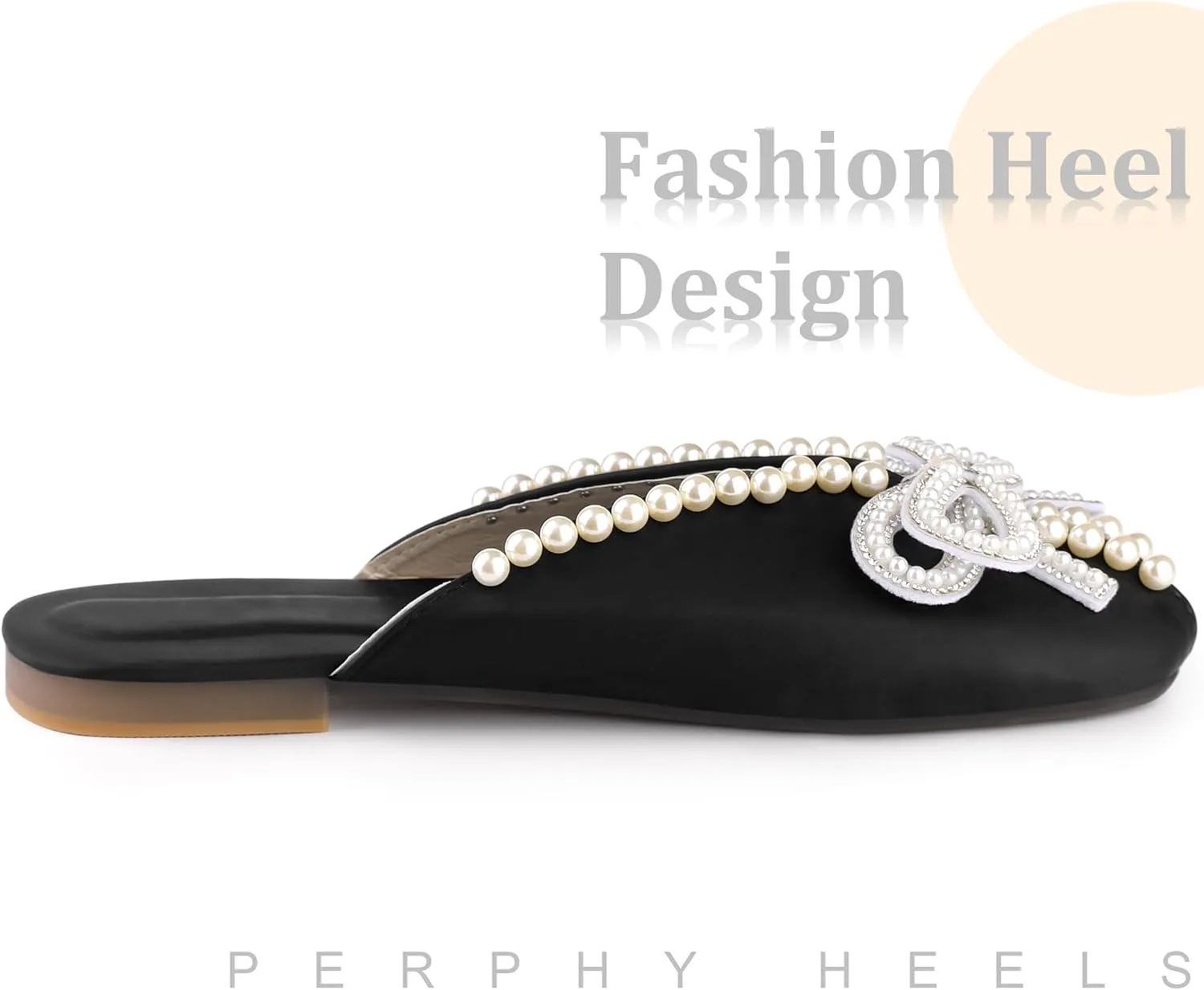Perphy Floral Printed Peep Toe Slip on Pearl Flat Shoes Slides Mules for Women