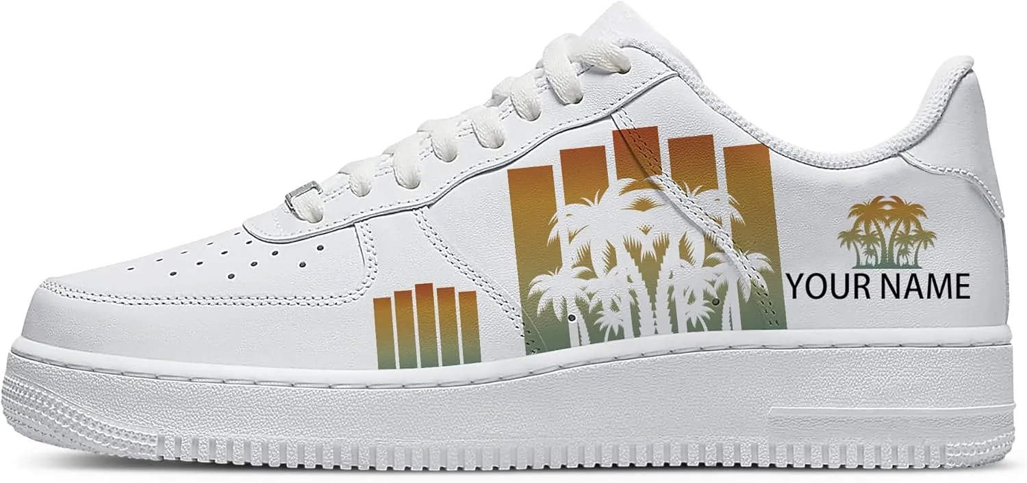 Personalized Custom Name Low-Top Sneakers Fashion Funny Colorful Tropical Palm Tree Designs – Classic Breathable Non-Slip Casual Running Shoes for Men and Women