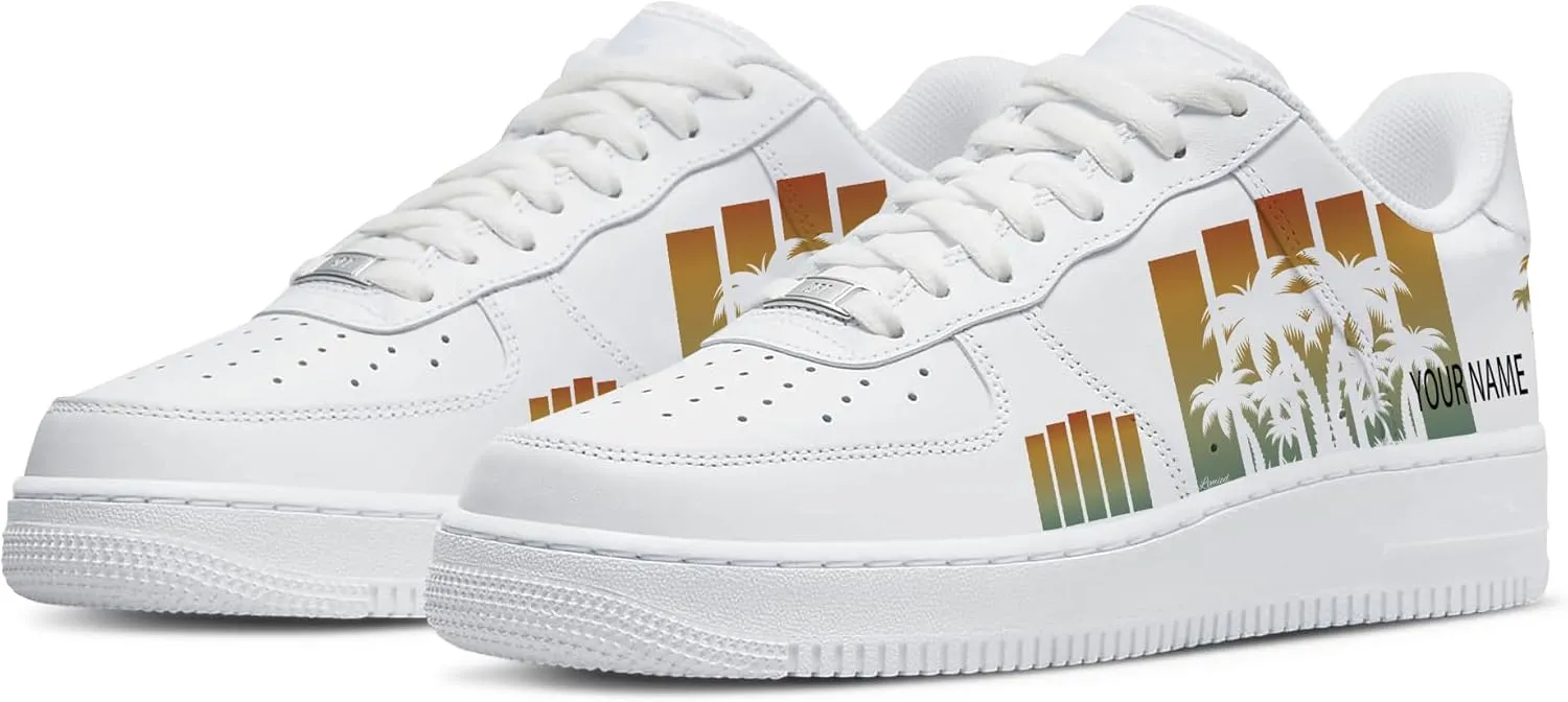 Personalized Custom Name Low-Top Sneakers Fashion Funny Colorful Tropical Palm Tree Designs – Classic Breathable Non-Slip Casual Running Shoes for Men and Women