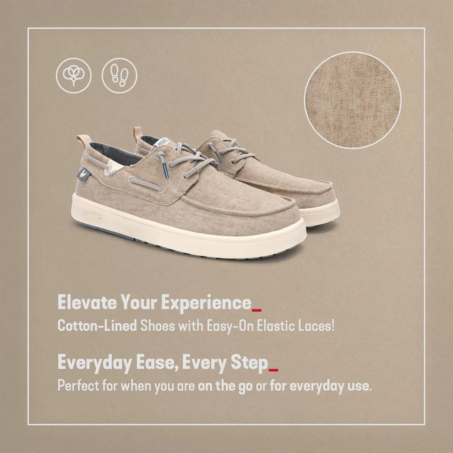 PITAS Maui Flax Slip-On Shoes for Men | Casual Summer Men’s Moccasin | Everyday Wear Loafers | Beige