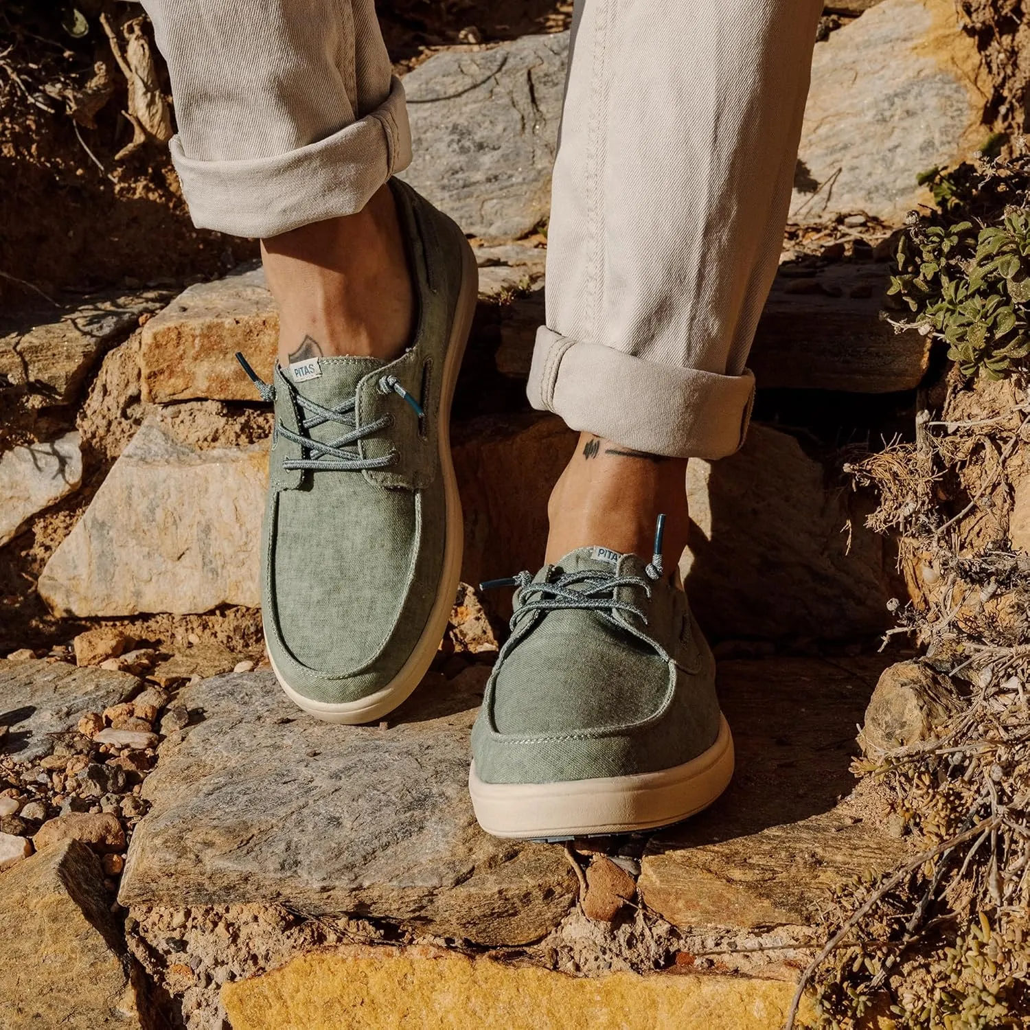 PITAS Maui Flax Slip-On Shoes for Men | Casual Summer Men’s Moccasin | Everyday Wear Loafers | Green