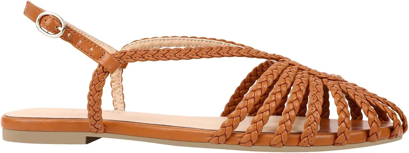 PIZZ ANNU Women's Sophia Braided Flat Sandals Comfortable Memory Foam Walking Shoes Summer Gladiator Slingback Ankle Strap Strappy Sandals