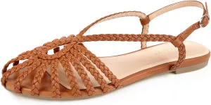 PIZZ ANNU Women's Sophia Braided Flat Sandals Comfortable Memory Foam Walking Shoes Summer Gladiator Slingback Ankle Strap Strappy Sandals