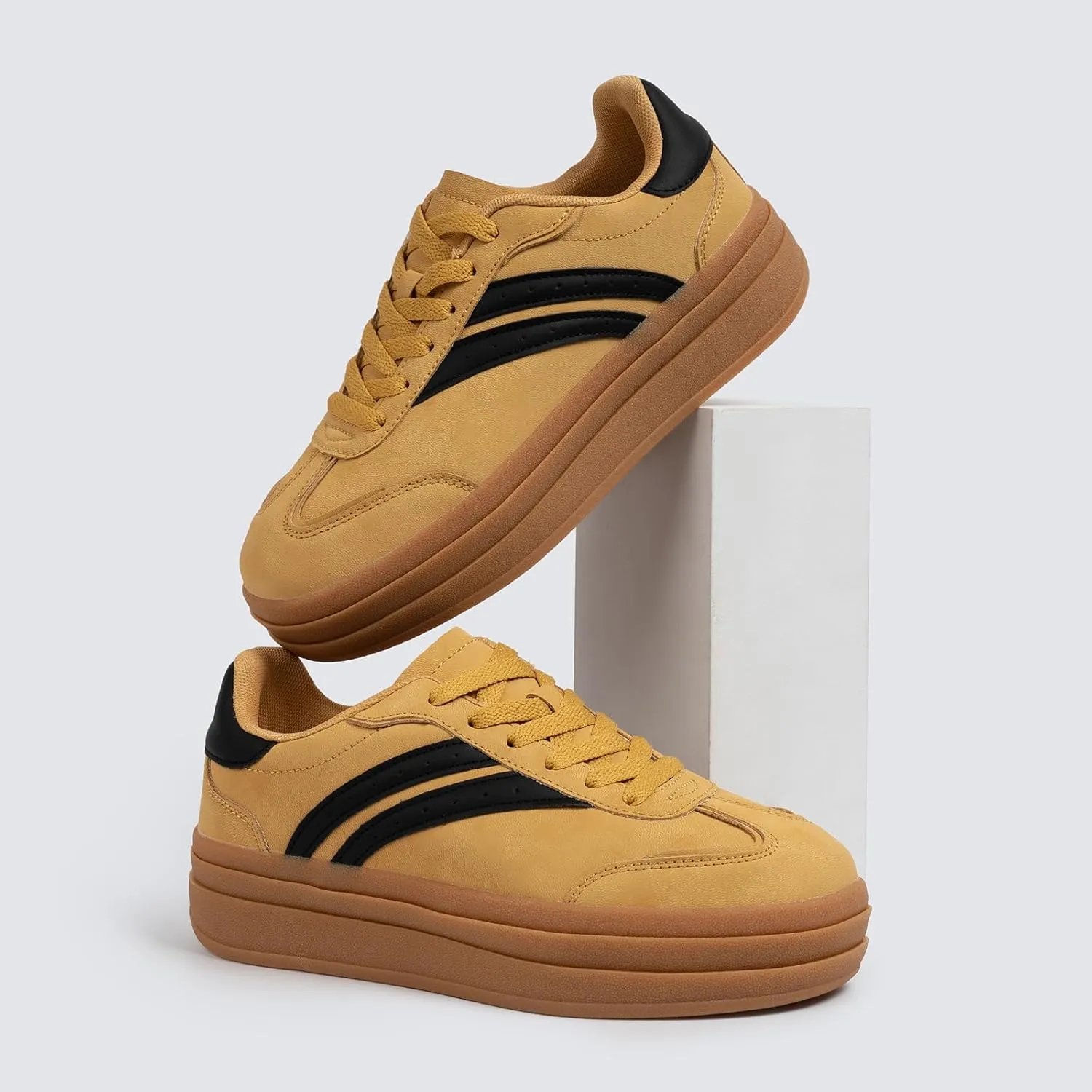 Platform Fashion Sneakers Women's Low-Top Classic Chunky Casual Lace-up Walking Shoes for Lady