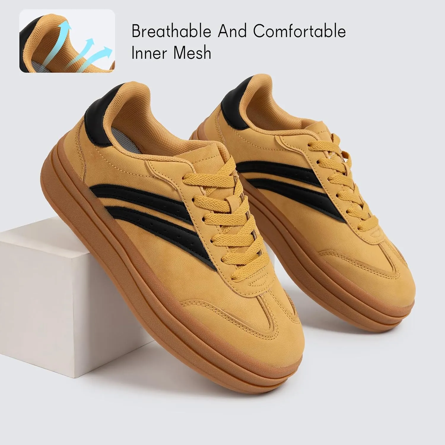 Platform Fashion Sneakers Women's Low-Top Classic Chunky Casual Lace-up Walking Shoes for Lady
