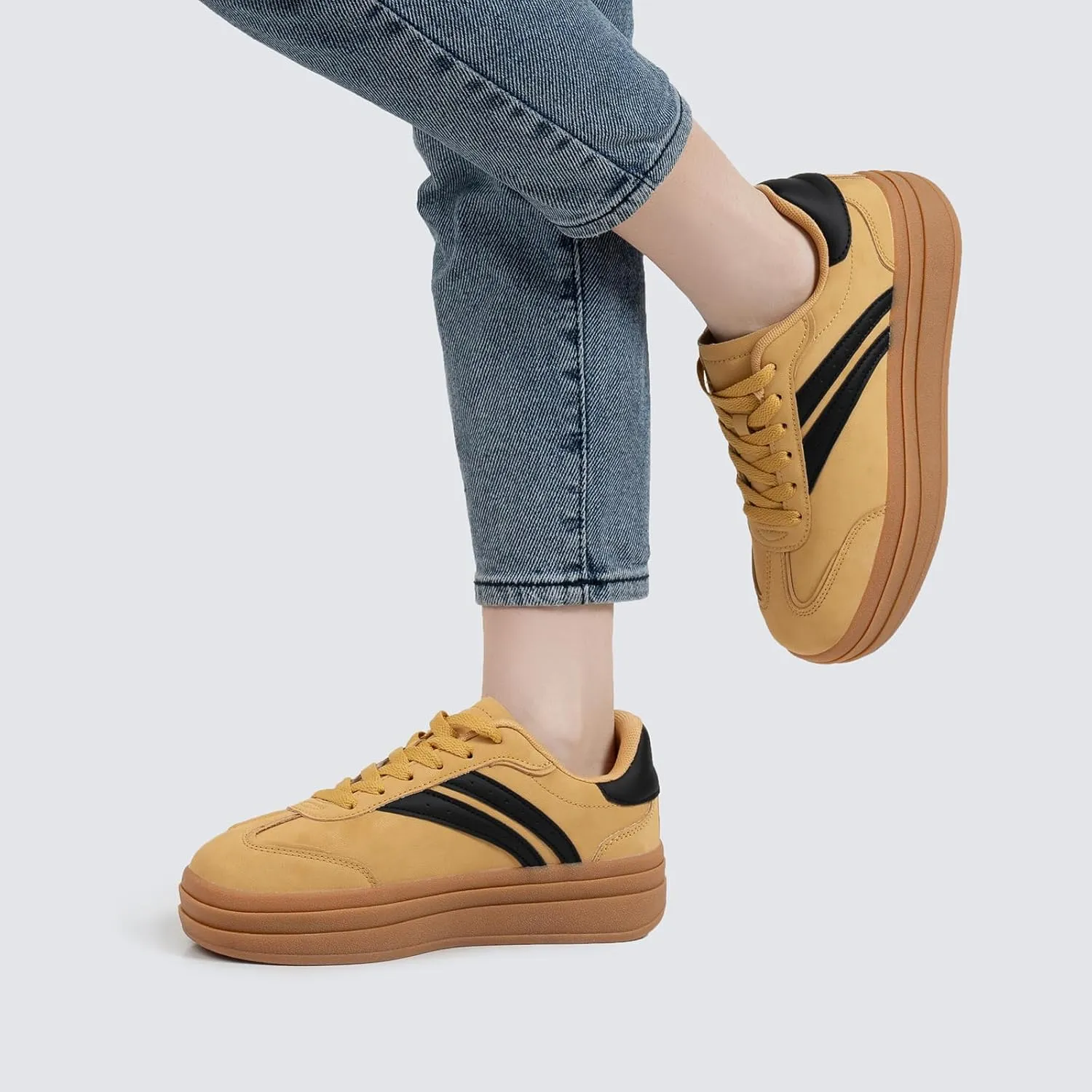 Platform Fashion Sneakers Women's Low-Top Classic Chunky Casual Lace-up Walking Shoes for Lady