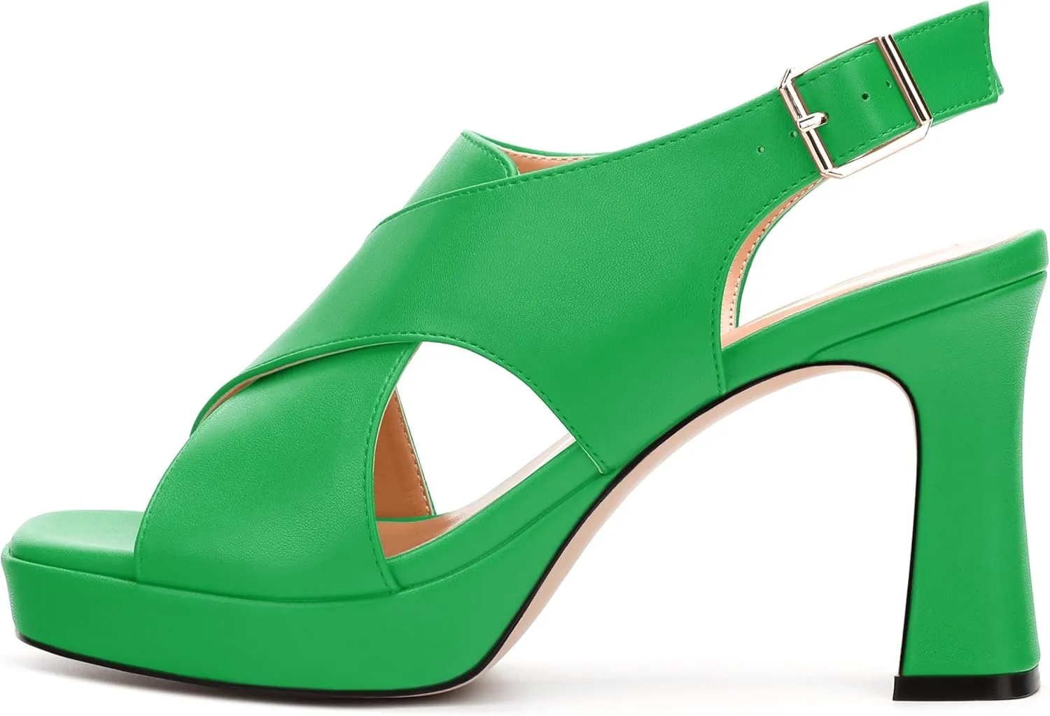 Platform Sandals, Buckle Slingback High Heels for Women, Square Open Toe Fashion Solid Block Heeled Sandal