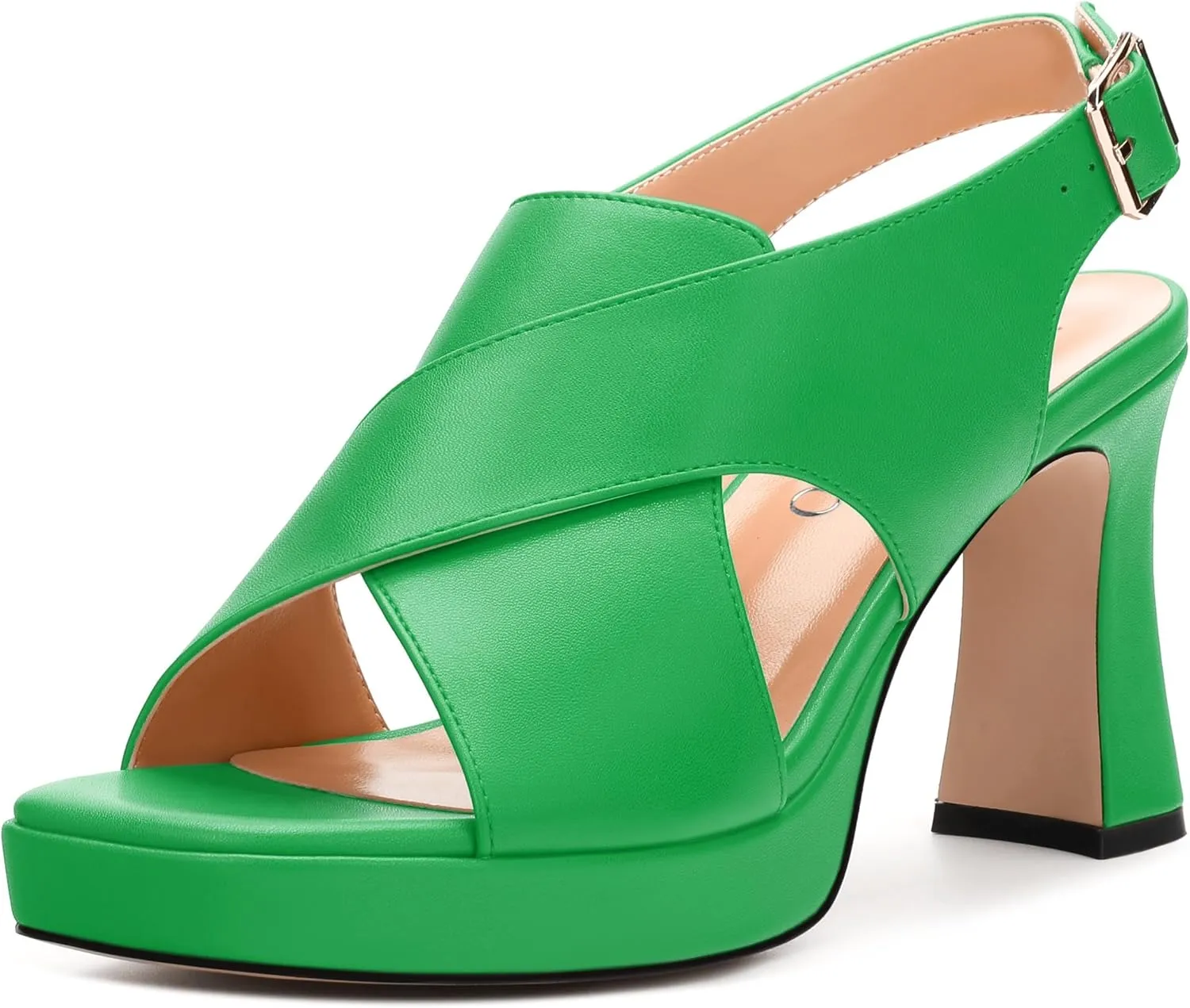 Platform Sandals, Buckle Slingback High Heels for Women, Square Open Toe Fashion Solid Block Heeled Sandal