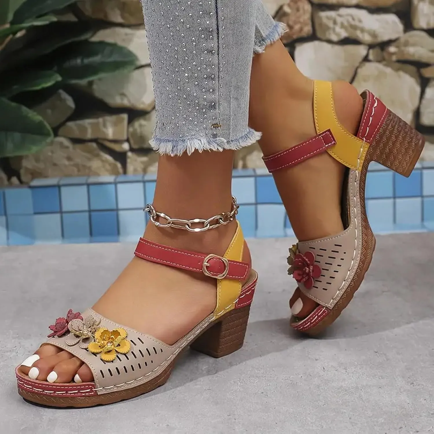Platform Sandals Chunky Heel Ankle Strap Wedge Sandals Breathable Trendy Summer Women Shoes Outdoor