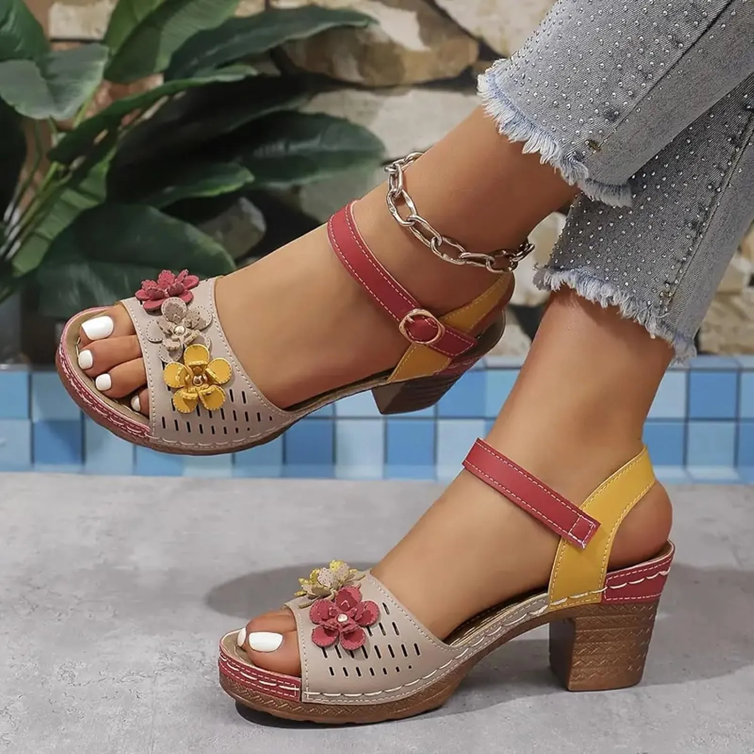 Platform Sandals Chunky Heel Ankle Strap Wedge Sandals Breathable Trendy Summer Women Shoes Outdoor